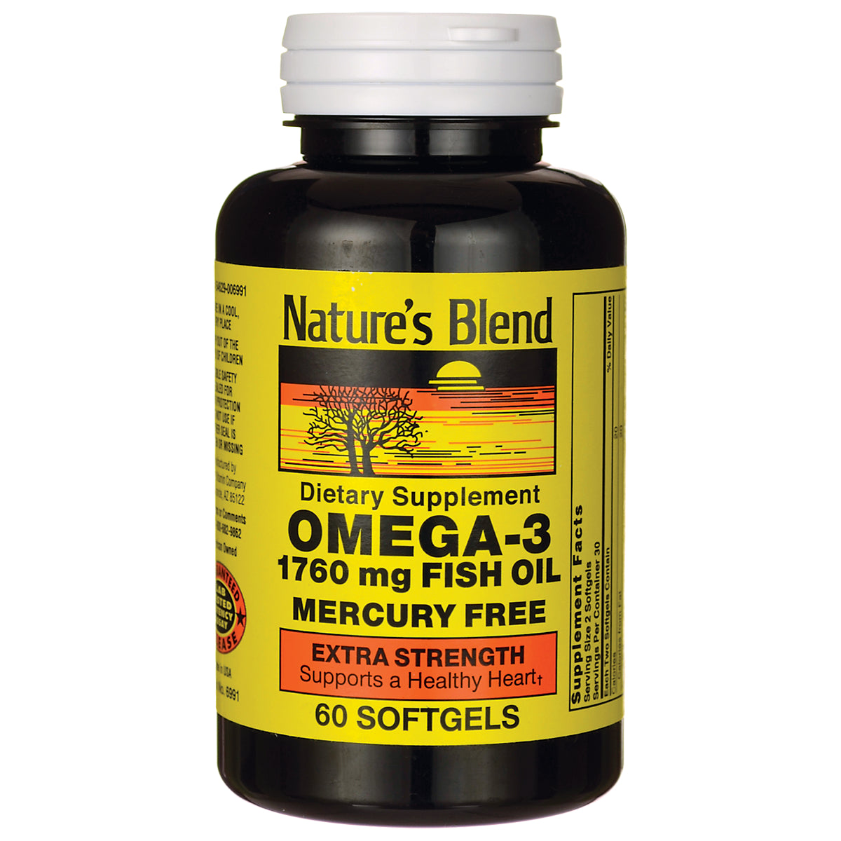 NAB054 | Nature's Blend Omega-3 1760 mg fish oil bottle with yellow label, extra strength, 60 softgels