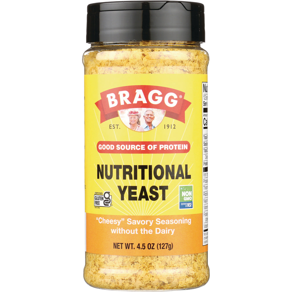BR013 | Bragg Nutritional Yeast jar with yellow label, cheesy savory seasoning, net wt 4.5 oz (127g) - Thumbnail