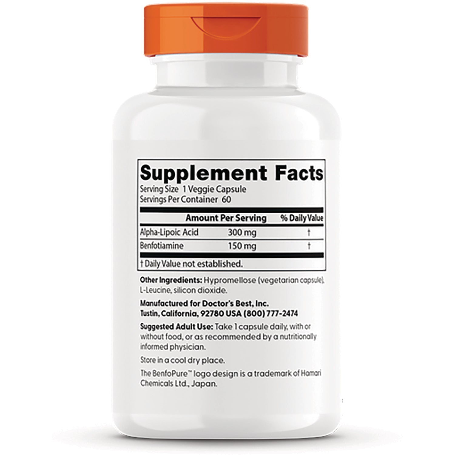 DB186 | back of white supplement bottle showing Supplement Facts panel and ingredient text
