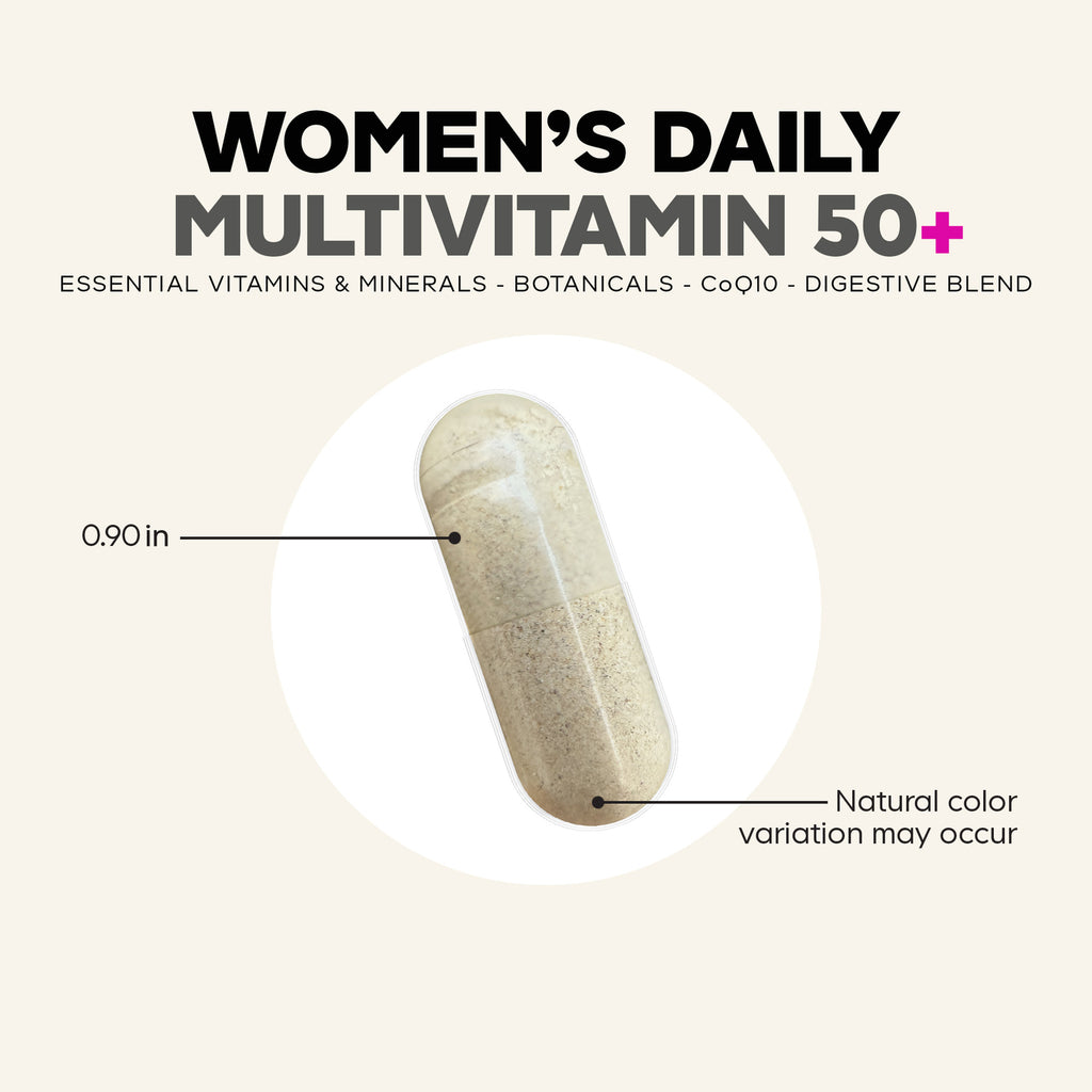 CDG059 | Women's Daily Multivitamin 50+ capsule with natural color variation and 0.90 in size reference - Thumbnail