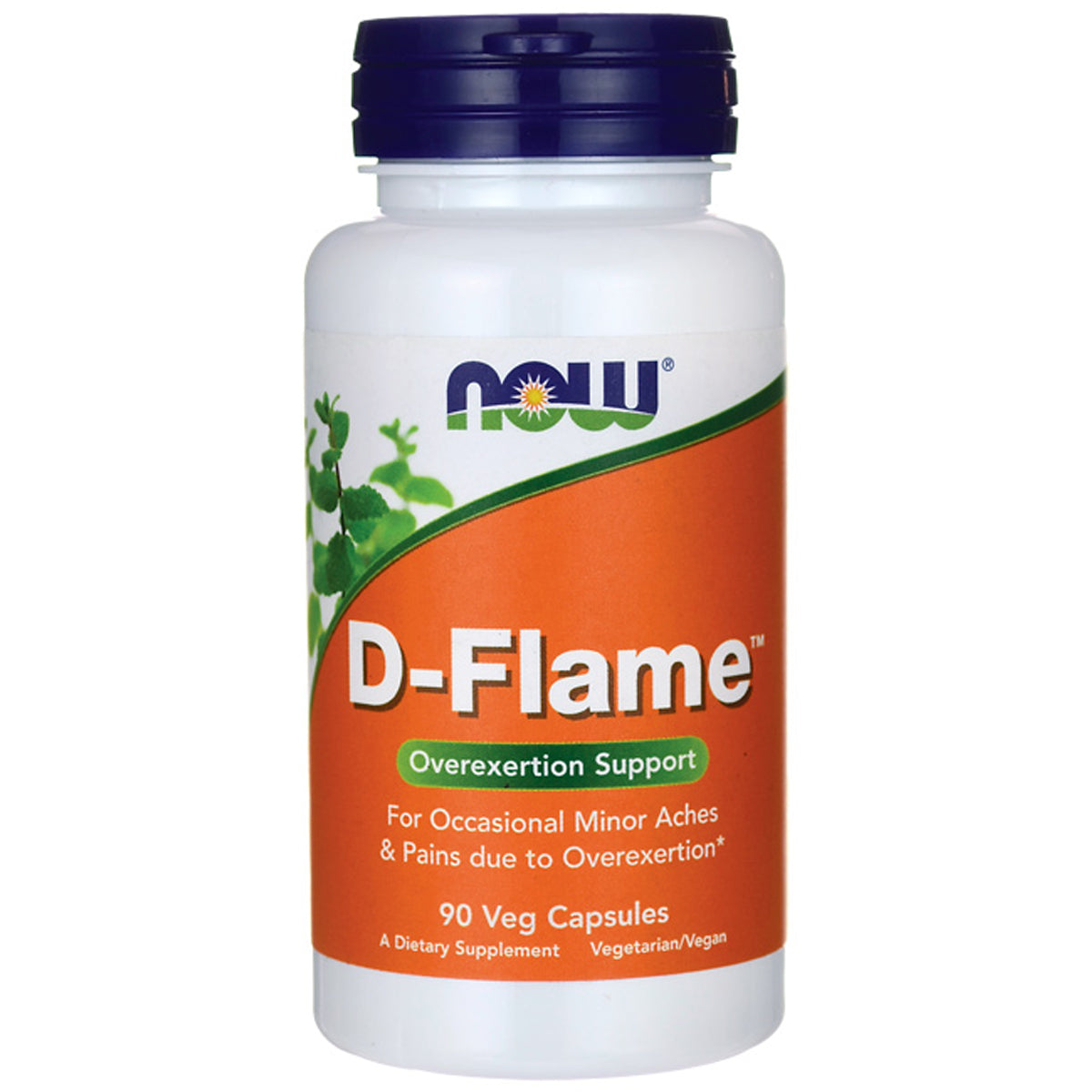 NWF206 | NOW D-Flame supplement bottle labeled Overexertion Support, 90 veg capsules