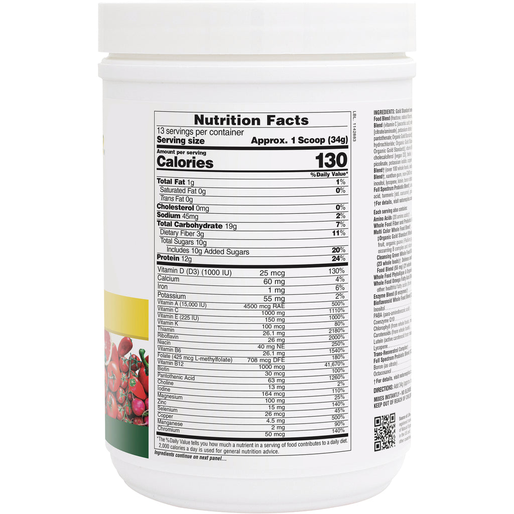 NTP155 | back label with Nutrition Facts panel listing 130 calories and supplement facts on white tub - Thumbnail