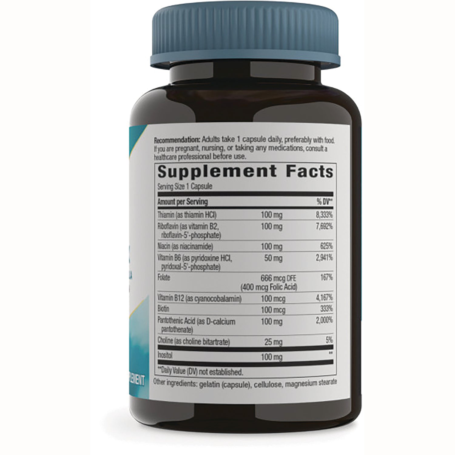 NW334 | Back of brown supplement bottle showing Supplement Facts panel with serving size and ingredient amounts