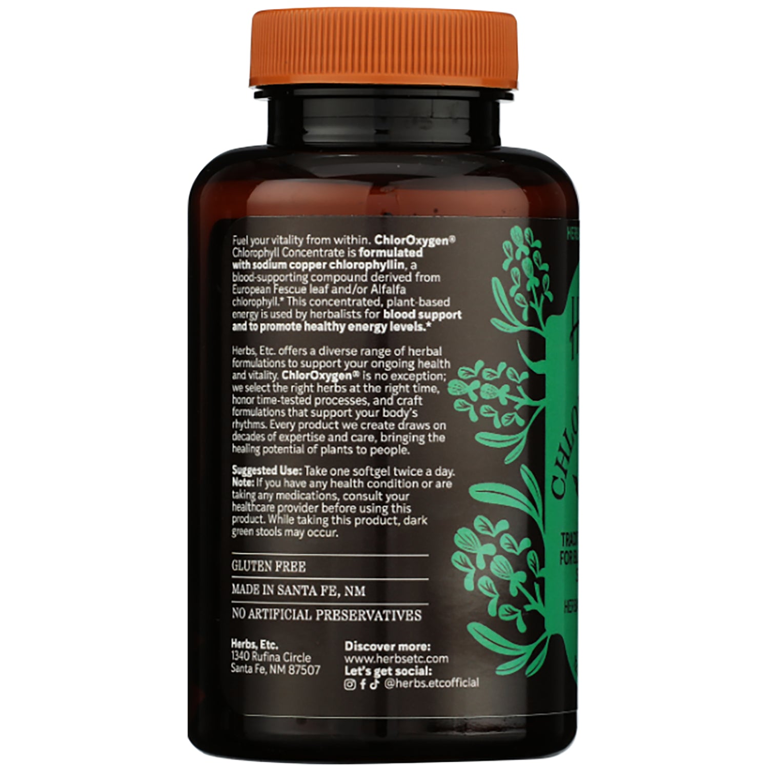 HE112 | Herbs Etc. ChlorOxygen Chlorophyll Concentrate supplement bottle with suggested use and product details
