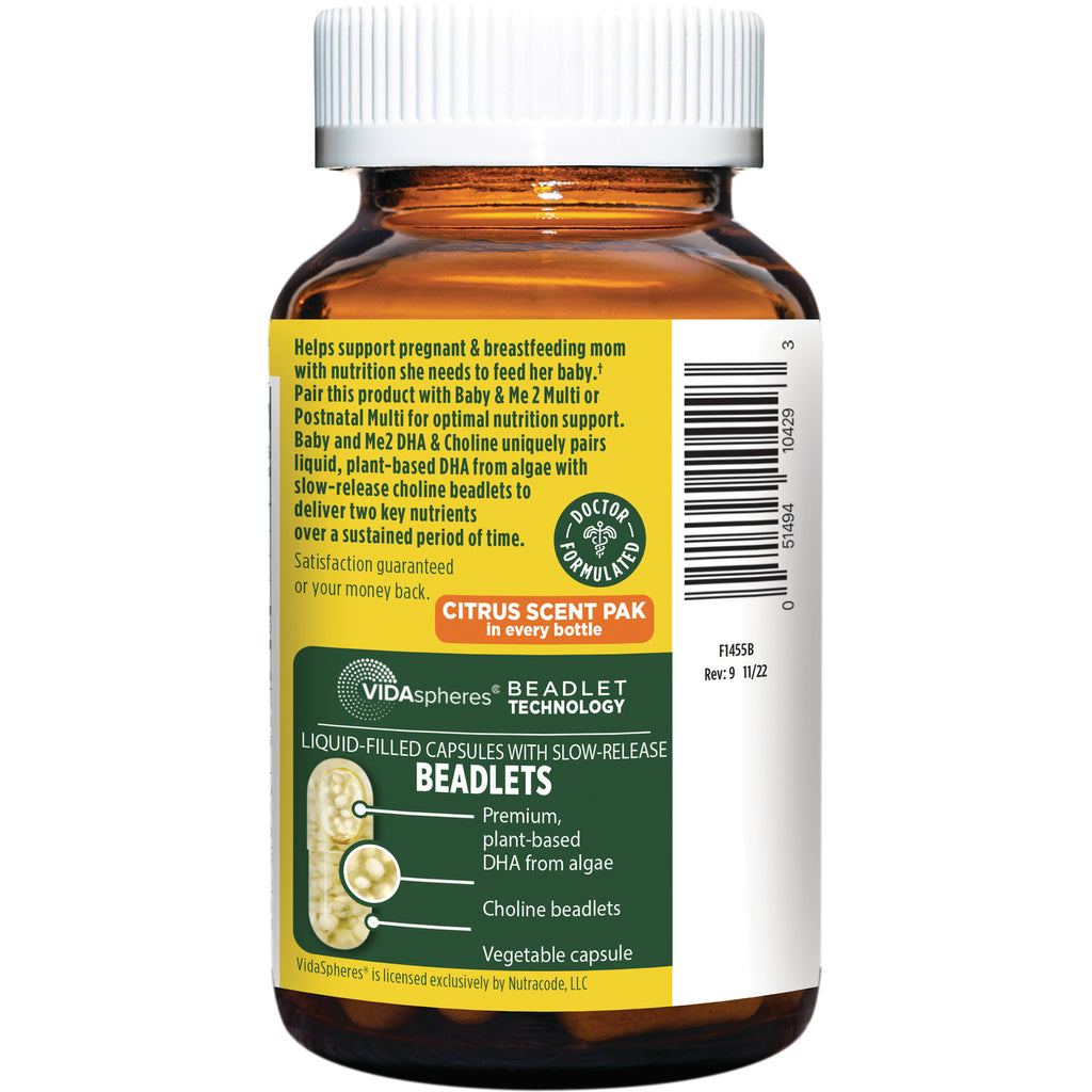 MGF102 | Back label of amber supplement bottle showing beadlets diagram, citrus scent pak callout and barcode - Thumbnail