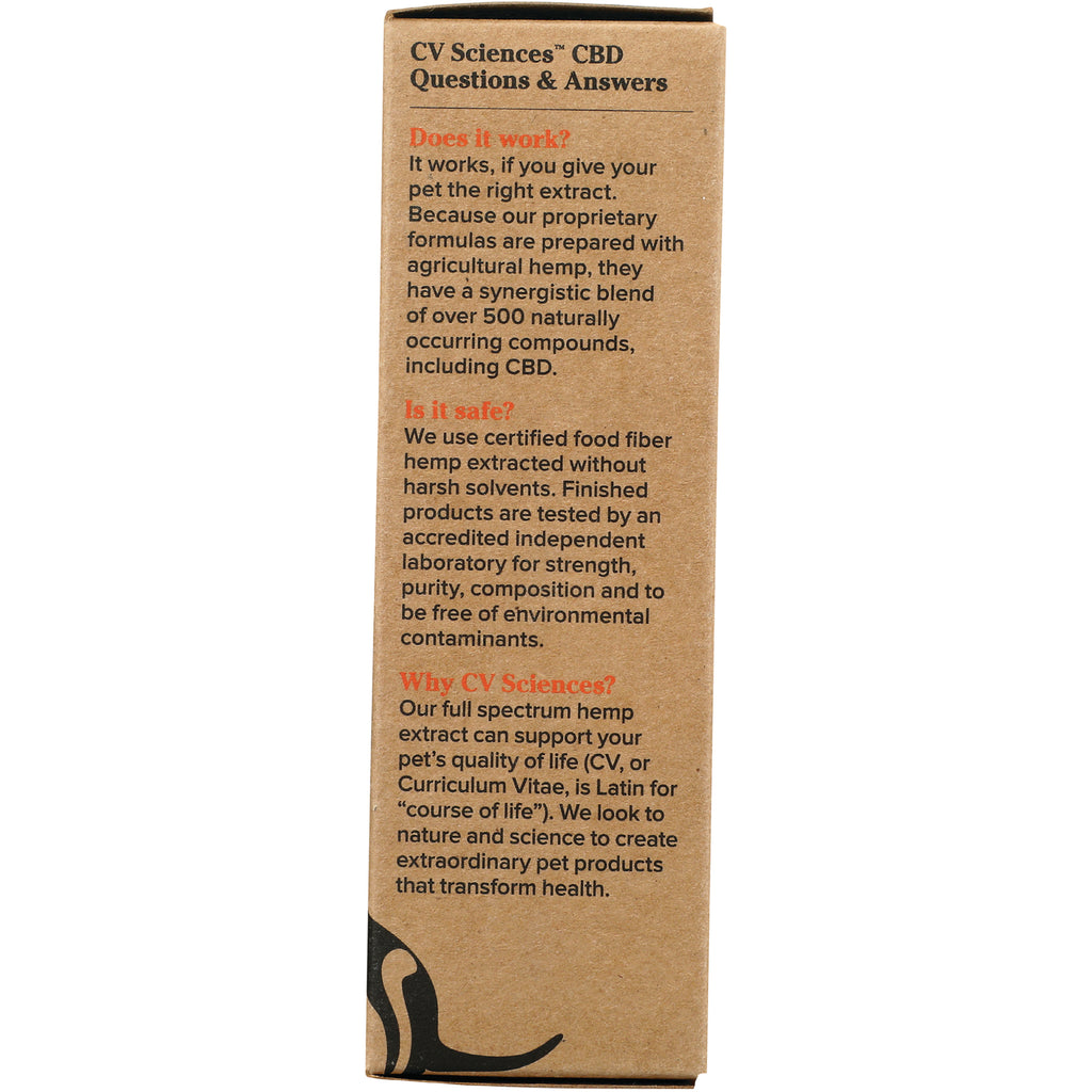 CV030 | back panel of brown box labeled CV Sciences CBD Questions & Answers with Q&A about safety and efficacy - Thumbnail