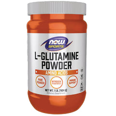 NWF896 | NOW Sports L-Glutamine Powder 1 lb orange supplement jar with white label