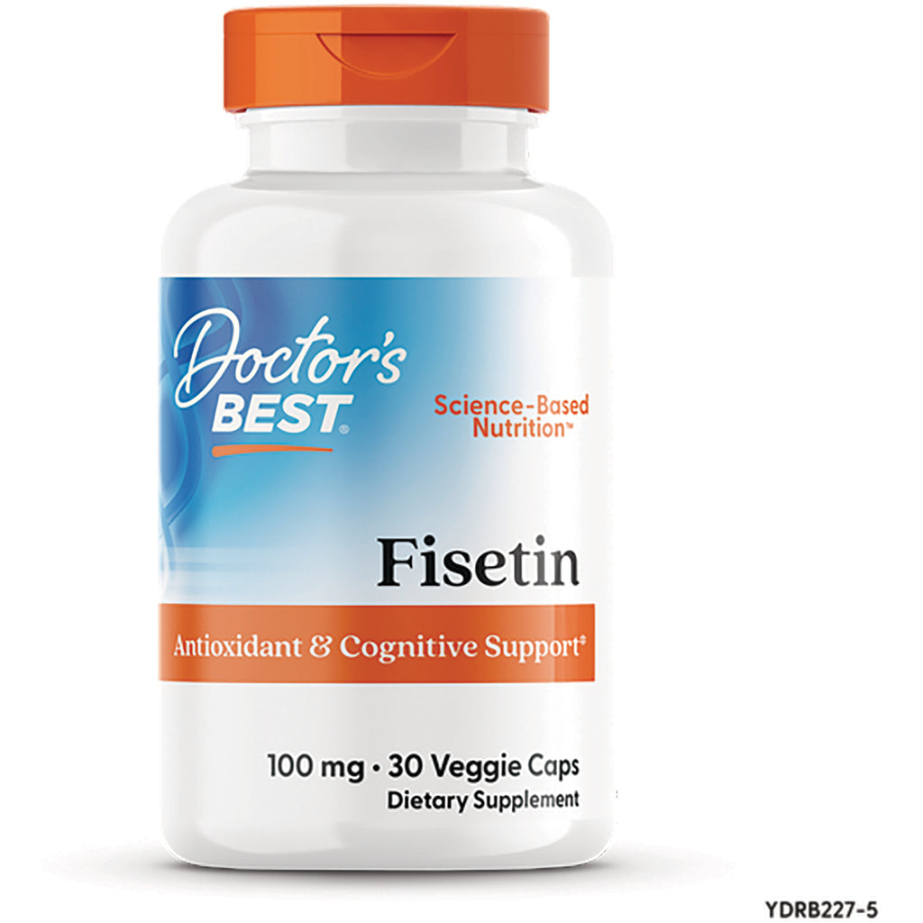 DB218 | Doctor's Best Fisetin bottle front label with Antioxidant & Cognitive Support and 100 mg 30 Veggie Caps - Thumbnail