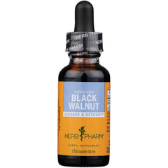 HPH004 | Amber dropper bottle labeled BLACK WALNUT CLEANSE & DETOXIFY with HERB PHARM branding, 1 fluid ounce
