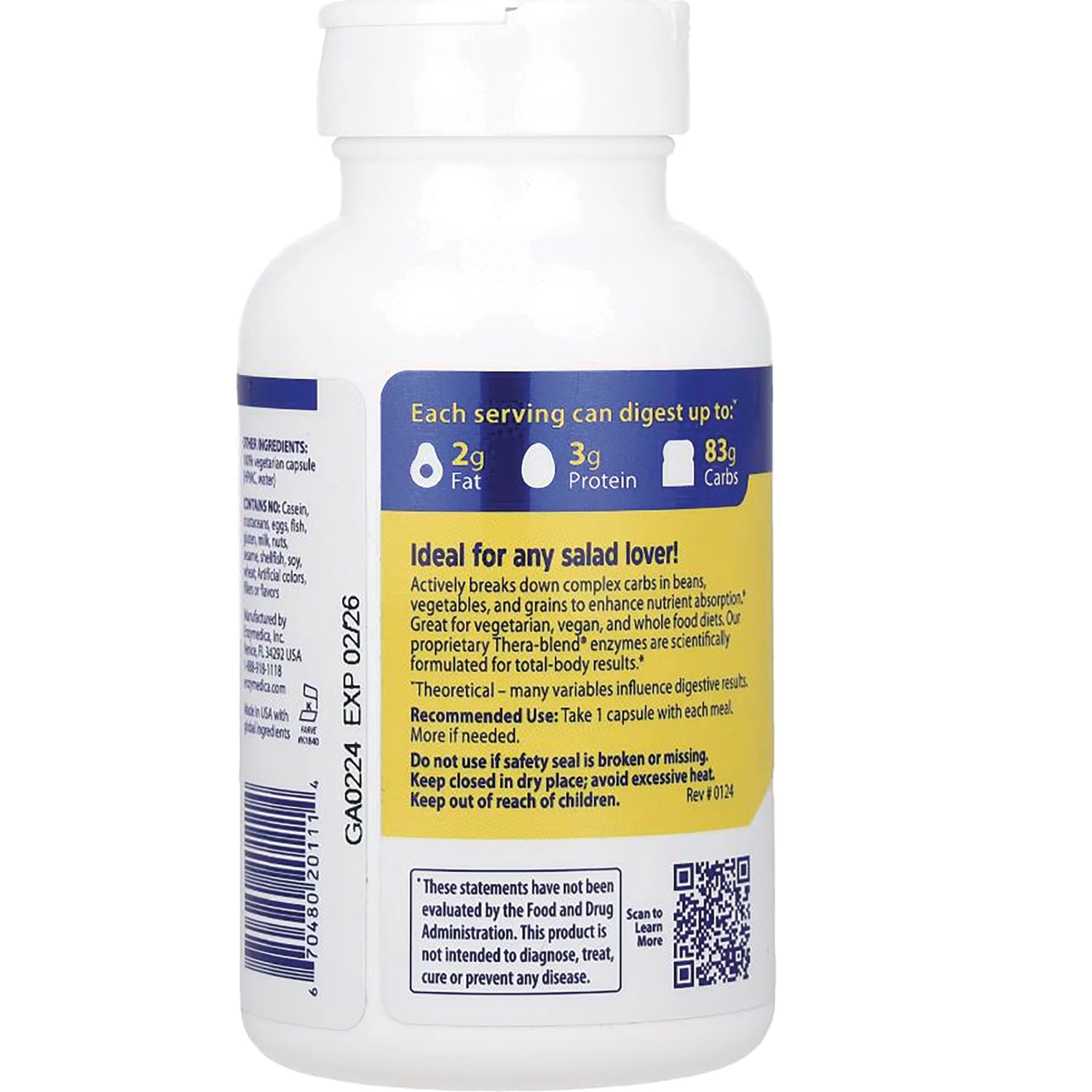 EMD025 | bottle back infographic showing digestible macros 2g fat, 3g protein, 83g carbs and Ideal for any salad lover text