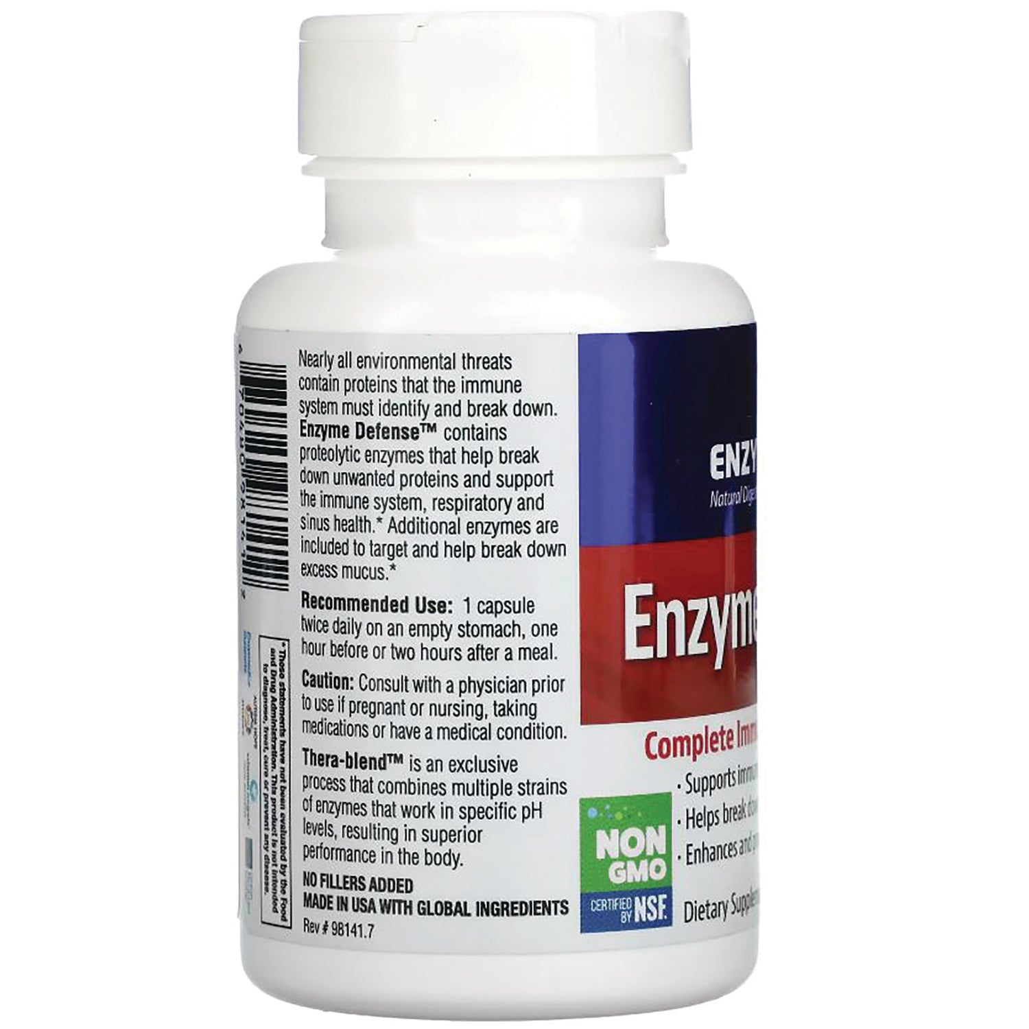 EMD026 | back label of white supplement bottle showing usage directions, barcode and NON GMO badge