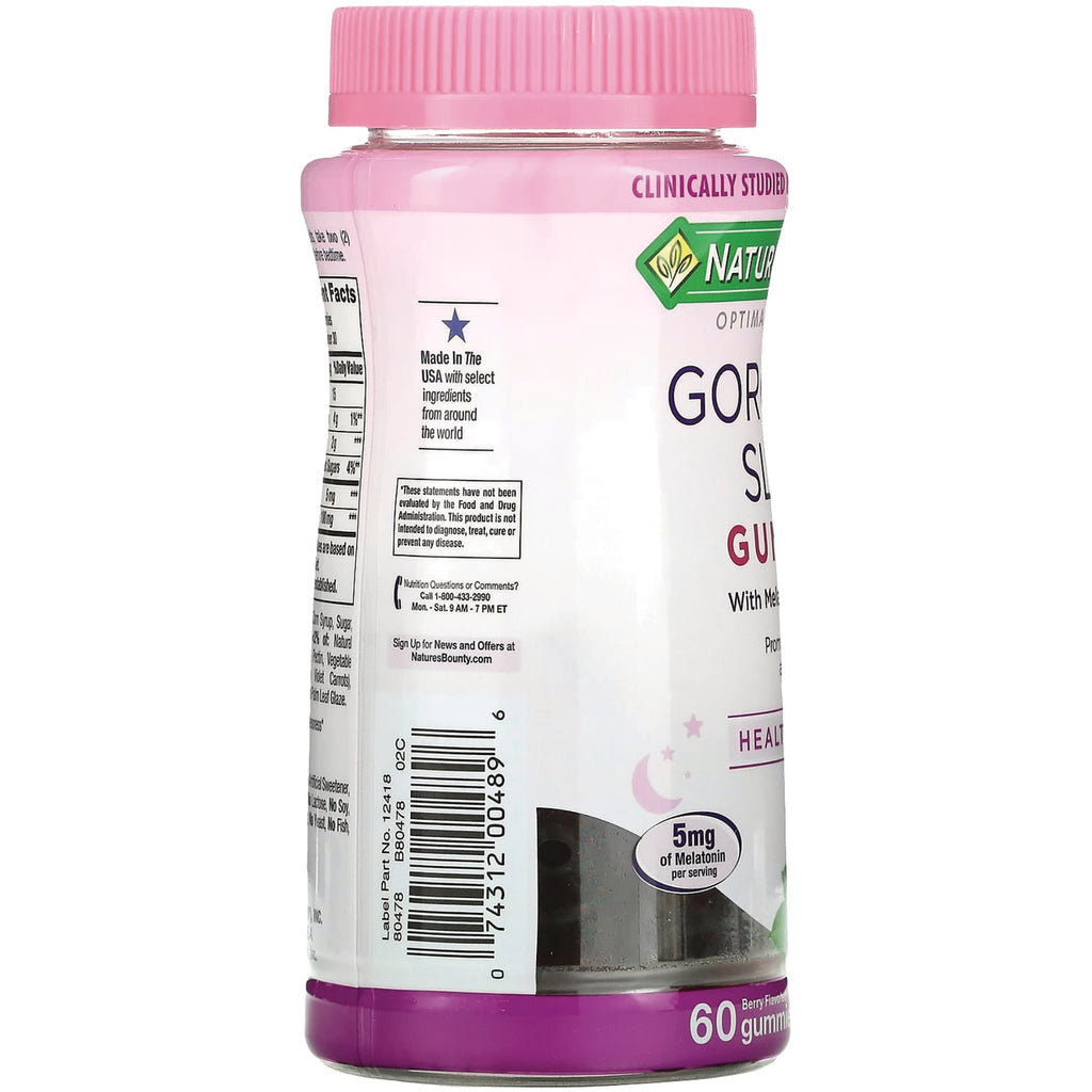 NBY108 | Back of pink-lidded supplement bottle showing barcode, nutrition facts edge and 5mg of Melatonin callout - Thumbnail