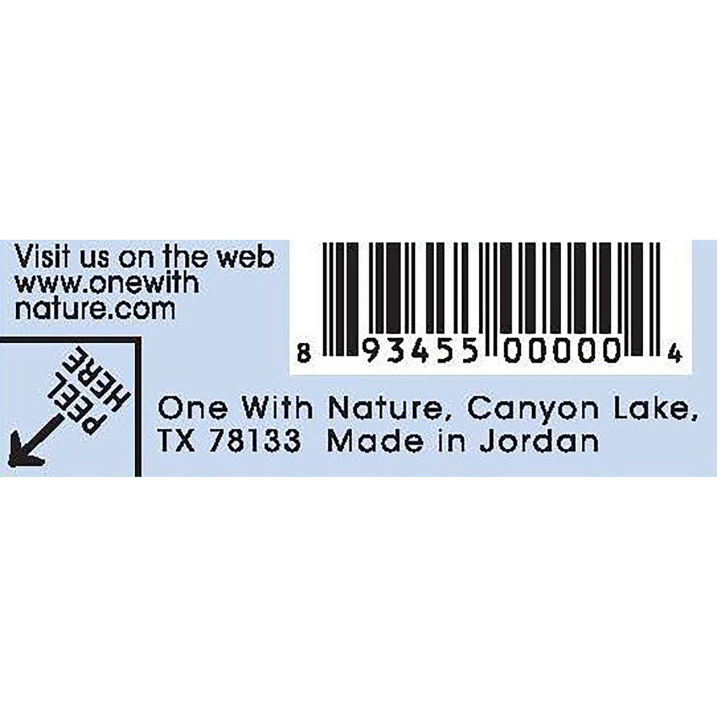 OWN003 | Barcode label with visit us on the web, PEEL HERE, and One With Nature, Canyon Lake, TX 78133 Made in Jordan - Thumbnail