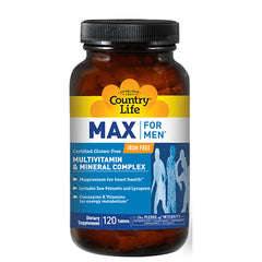 CRL212 | Country Life MAX for Men multivitamin bottle with black cap and label reading MAX FOR MEN, 120 tablets