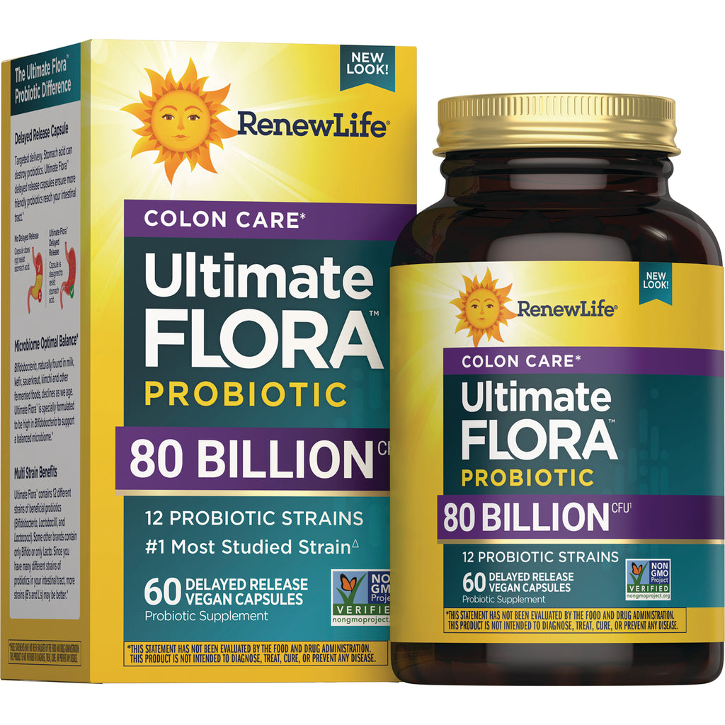 RNL252 | RenewLife Ultimate FLORA probiotic 80 BILLION 60 delayed-release vegan capsules front packaging - Thumbnail