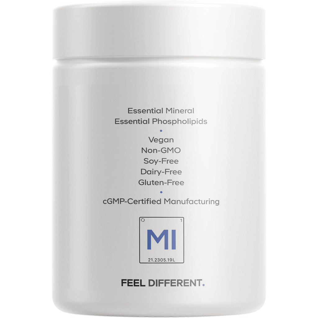 CDG021 | Back label of white supplement jar listing Vegan, Non-GMO, Soy-Free, Dairy-Free, Gluten-Free and cGMP-Certified Manufacturing - Thumbnail