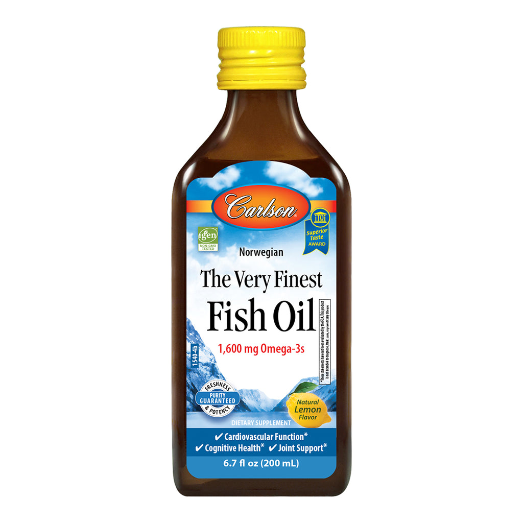 CSN004 | Carlson The Very Finest Fish Oil 1,600 mg Omega-3s natural lemon flavor 6.7 fl oz bottle - Thumbnail