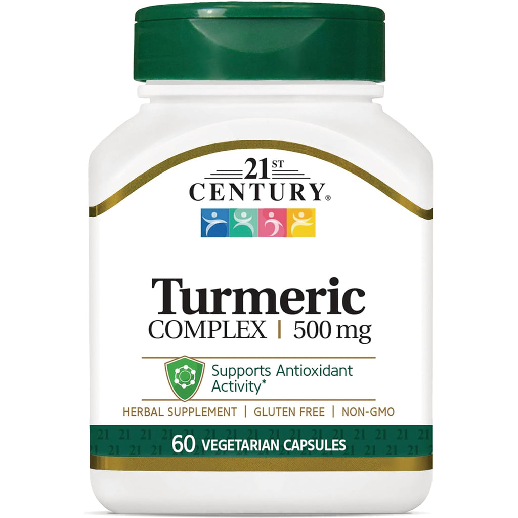 CNT268 | 21st Century Turmeric Complex 500 mg white bottle, 60 vegetarian capsules, supports antioxidant activity - Thumbnail