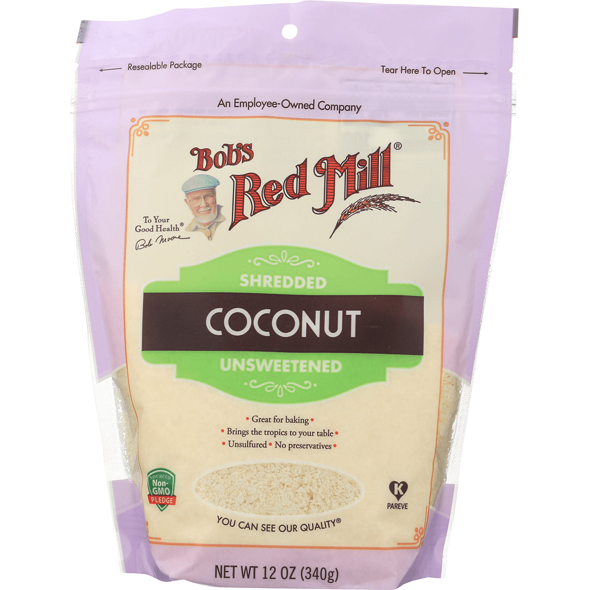 BOB287 | Bob's Red Mill shredded unsweetened coconut 12 oz resealable pouch front