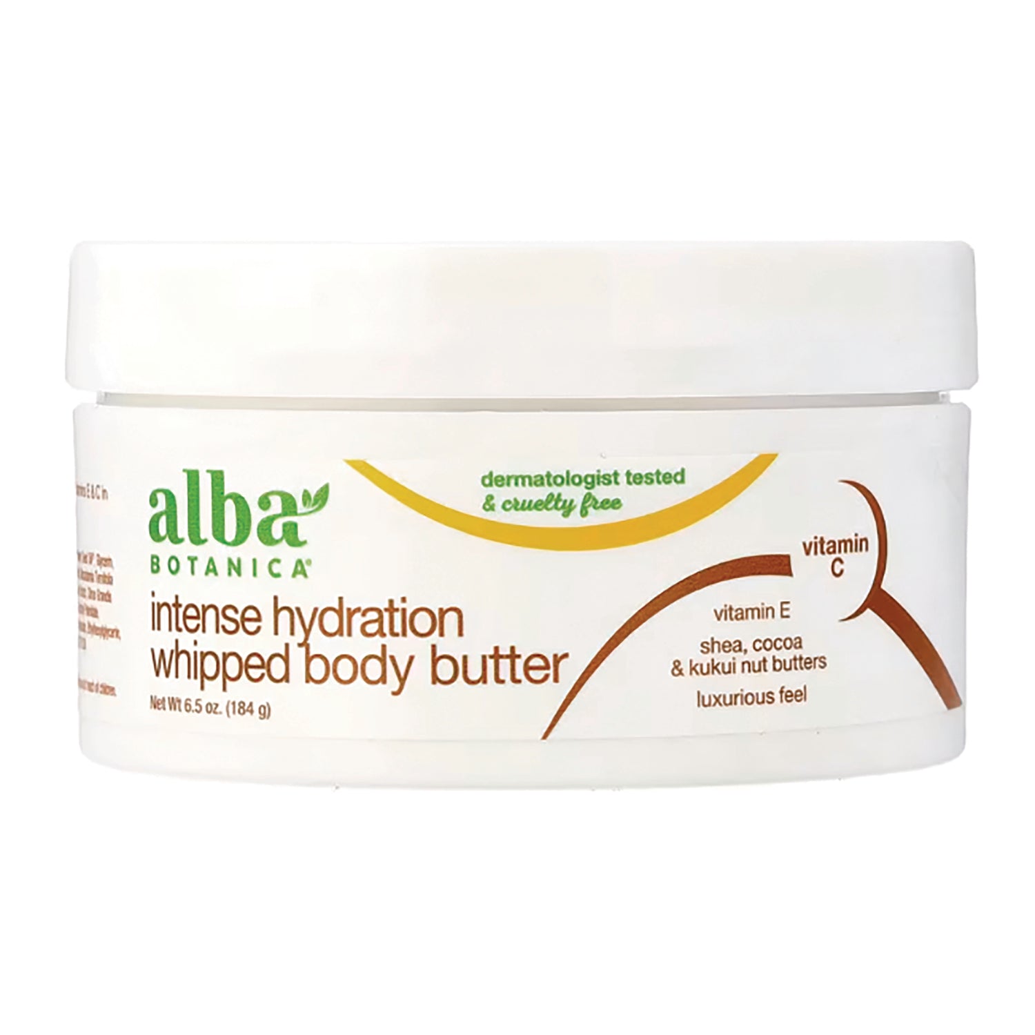 ABA042 | Alba Botanica intense hydration whipped body butter jar, 6.5 oz white container