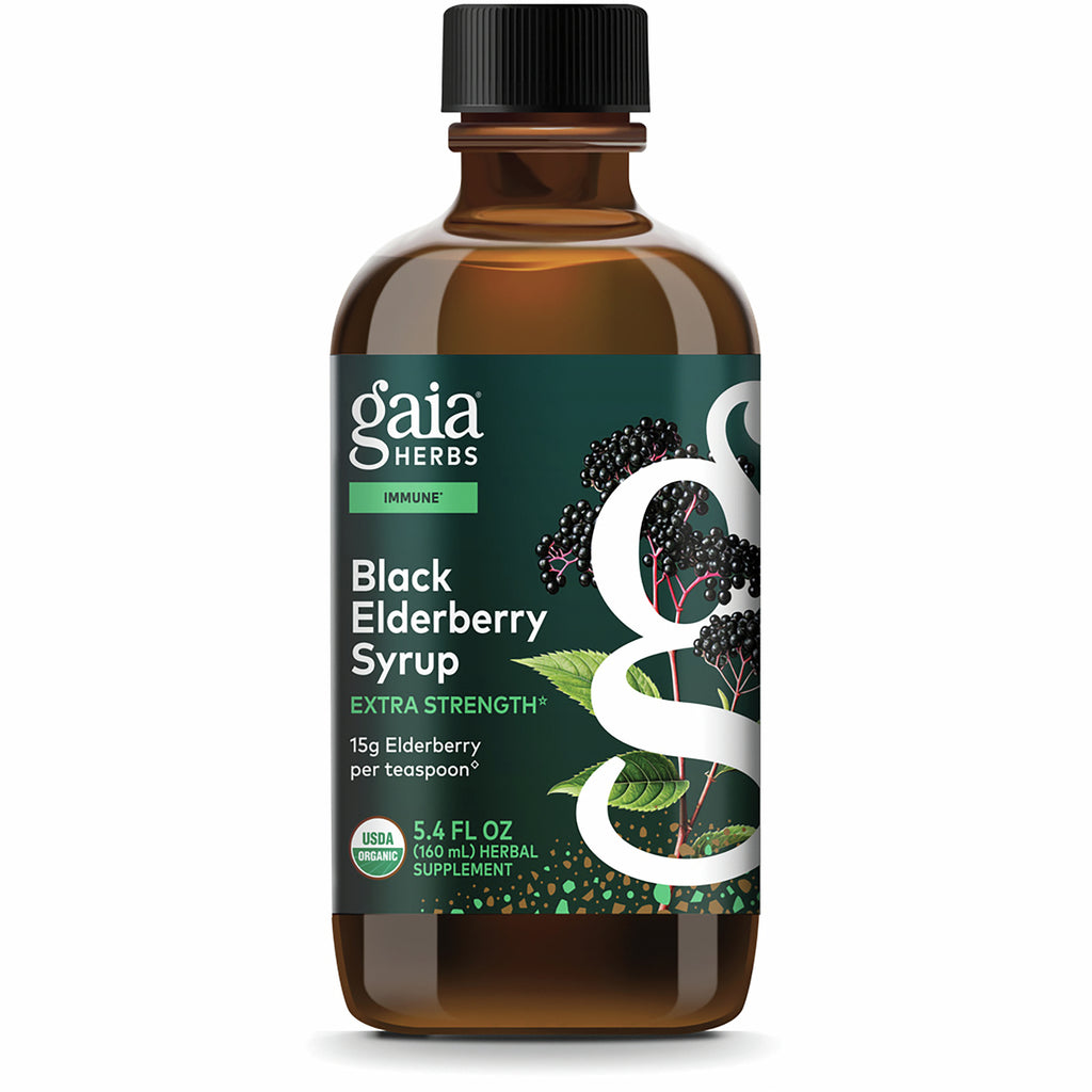 GH036 | Gaia Herbs Black Elderberry Syrup 5.4 fl oz bottle with USDA Organic label - Thumbnail
