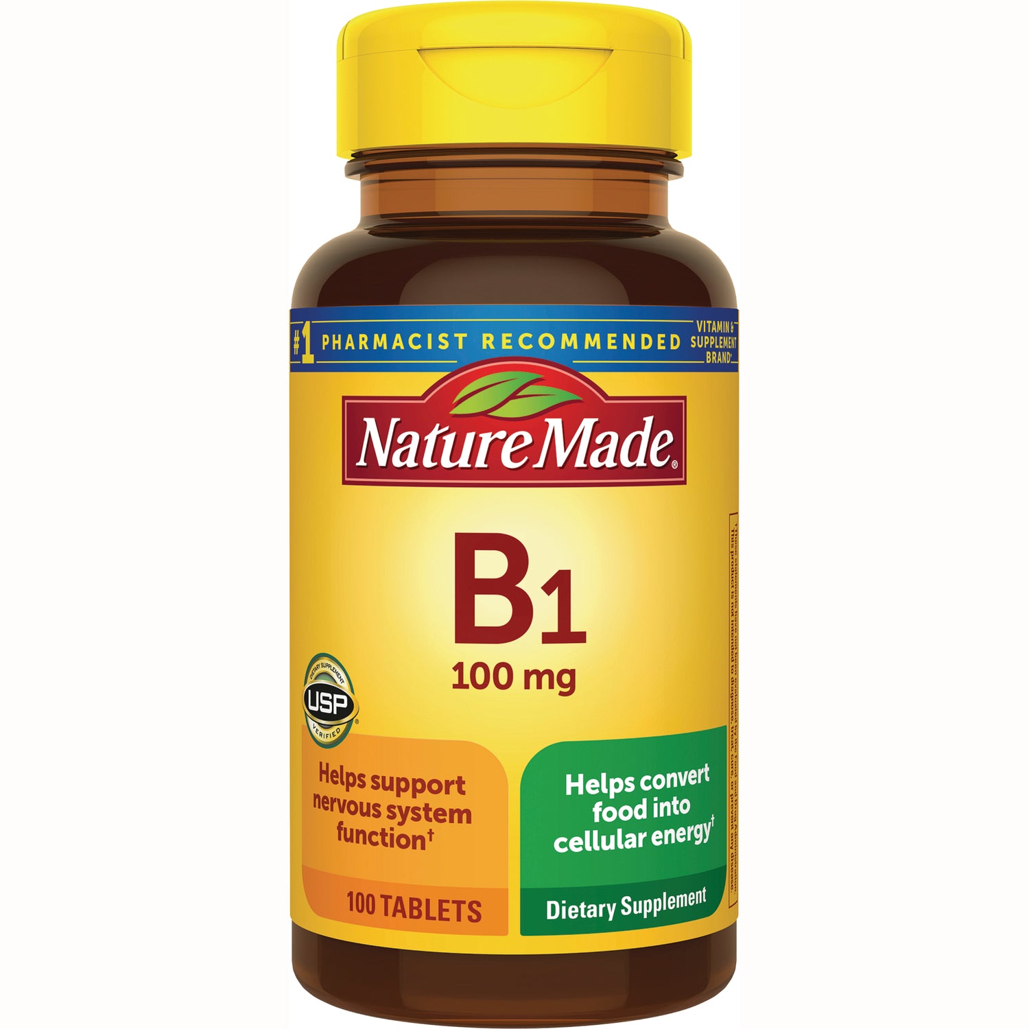 NTM173 | Nature Made B1 100 mg bottle showing label with 100 tablets dietary supplement