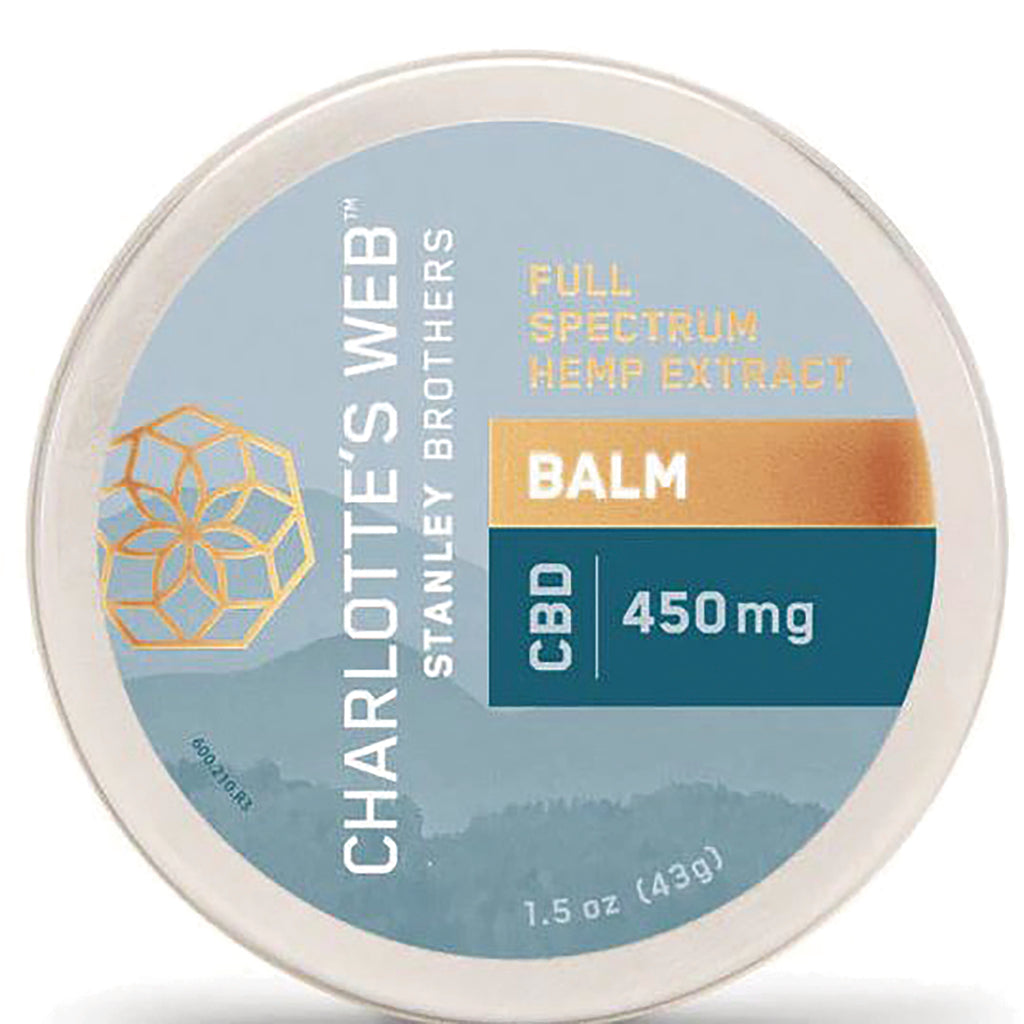 CHW030 | Round tin balm label reading Charlotte's Web Stanley Brothers CBD 450 mg full spectrum hemp extract 1.5 oz - Thumbnail