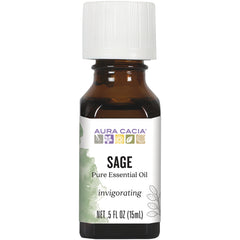 ARC039 | Aura Cacia SAGE pure essential oil 0.5 fl oz brown glass bottle with white cap labeled invigorating