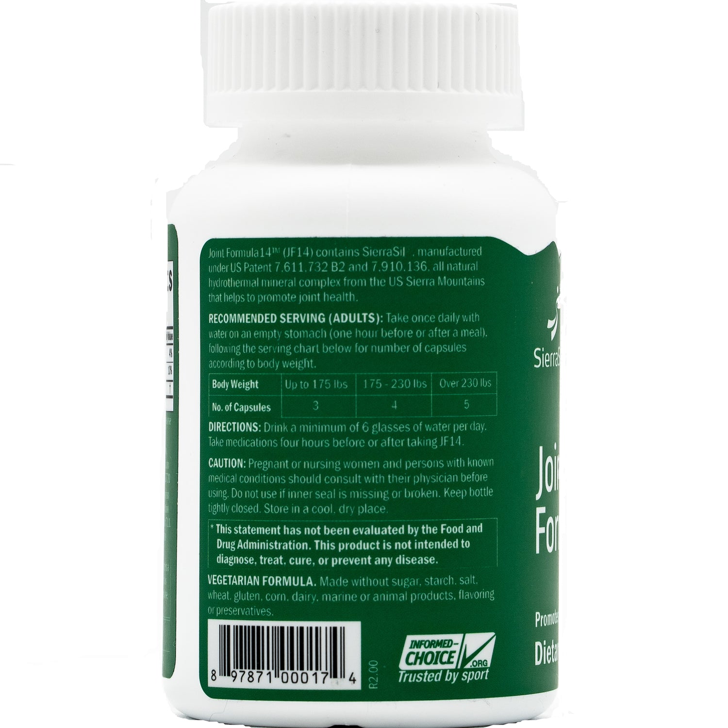 SIL001 | back label with recommended serving directions, caution text, and barcode