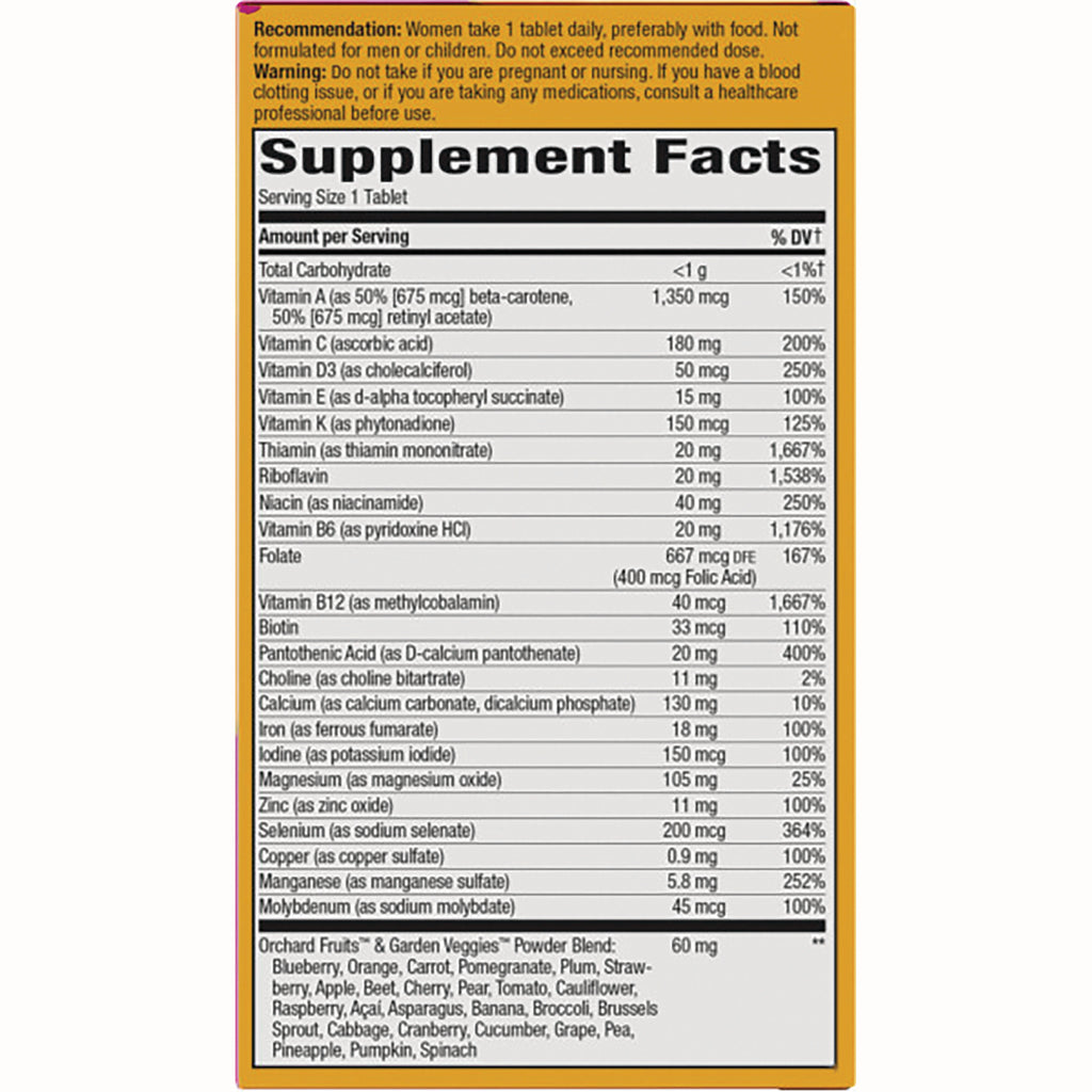 NW711 | Supplement Facts panel listing serving size, vitamins and minerals, and Orchard Fruits & Garden Veggies powder blend - Thumbnail