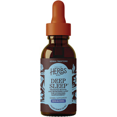 HE104 | Amber glass dropper bottle labeled HERBS ETC DEEP SLEEP herbal supplement, non-alcohol, 1 fluid ounce