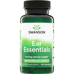 SWC053 | Swanson Ear Essentials dietary supplement bottle with green label reading Ear Essentials and 60 capsules