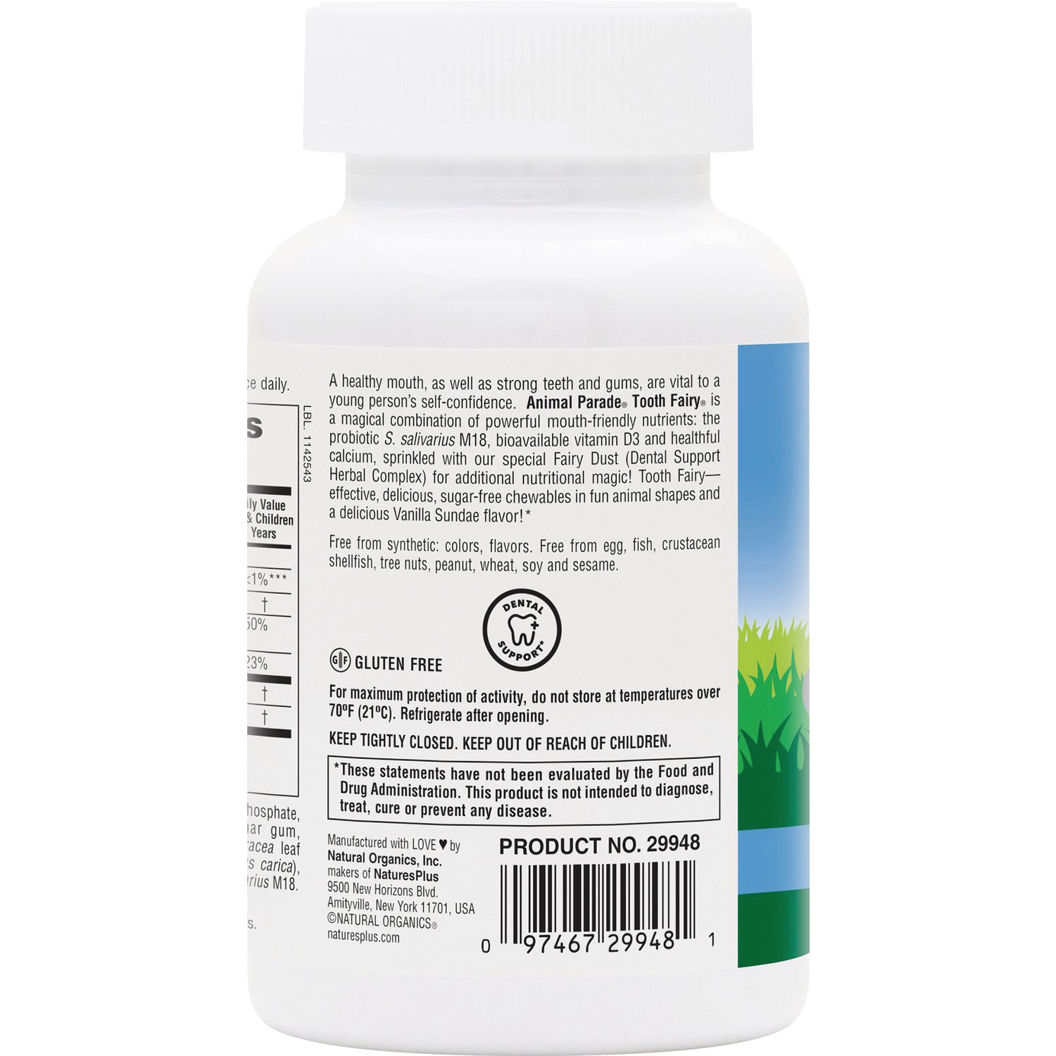 NTP138 | back label of white supplement bottle showing product information, gluten free icon and barcode