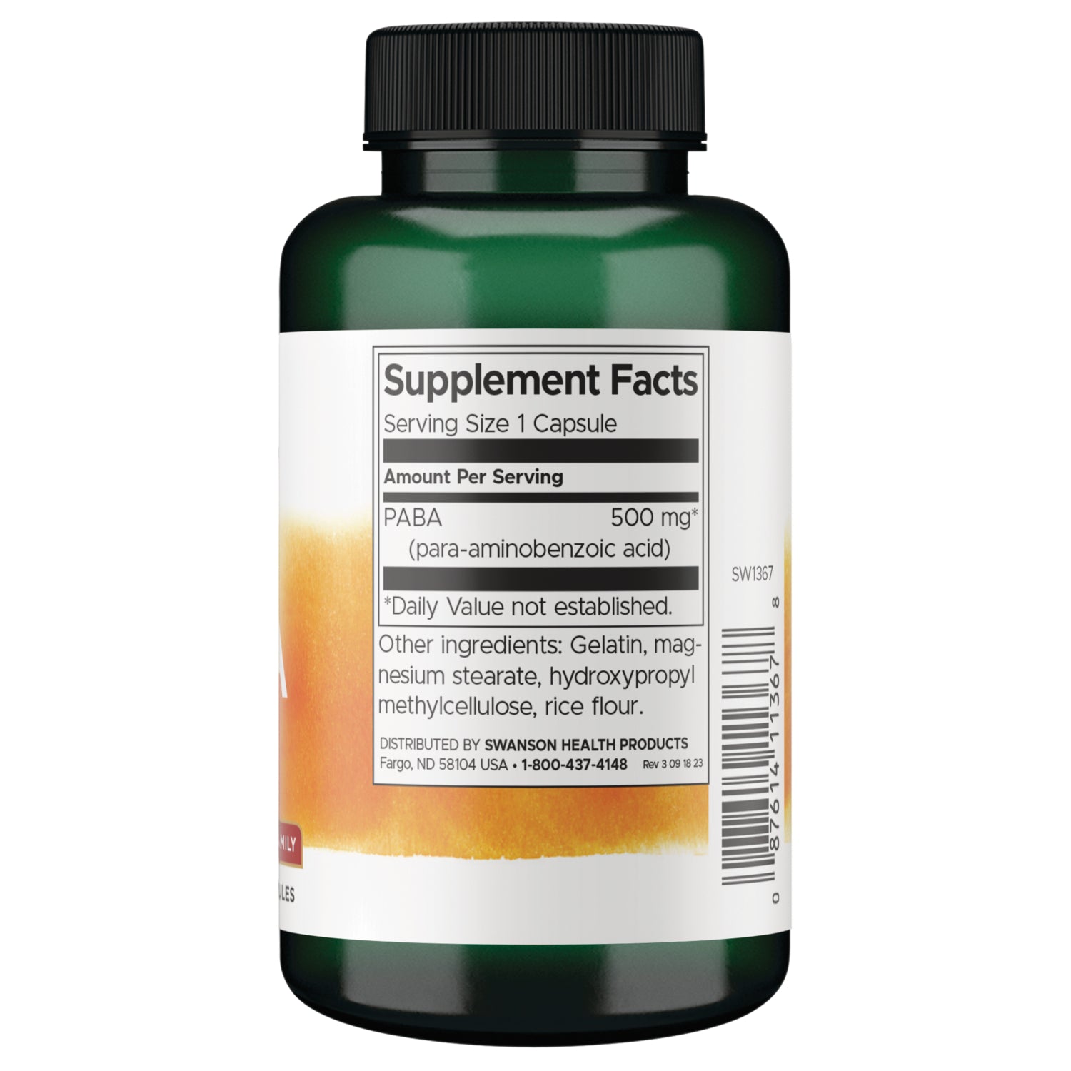 SW1367 | Back label with Supplement Facts