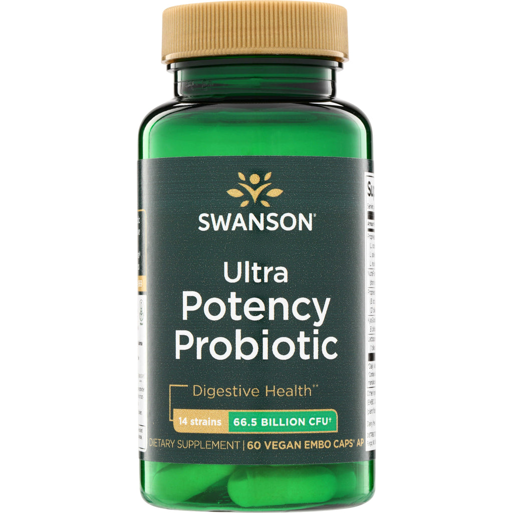 SWA045 | Swanson Ultra Potency Probiotic bottle, Digestive Health; 14 strains, 66.5 Billion CFU; 60 vegan caps - Thumbnail