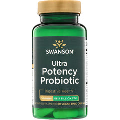 SWA045 | Swanson Ultra Potency Probiotic bottle, Digestive Health; 14 strains, 66.5 Billion CFU; 60 vegan caps