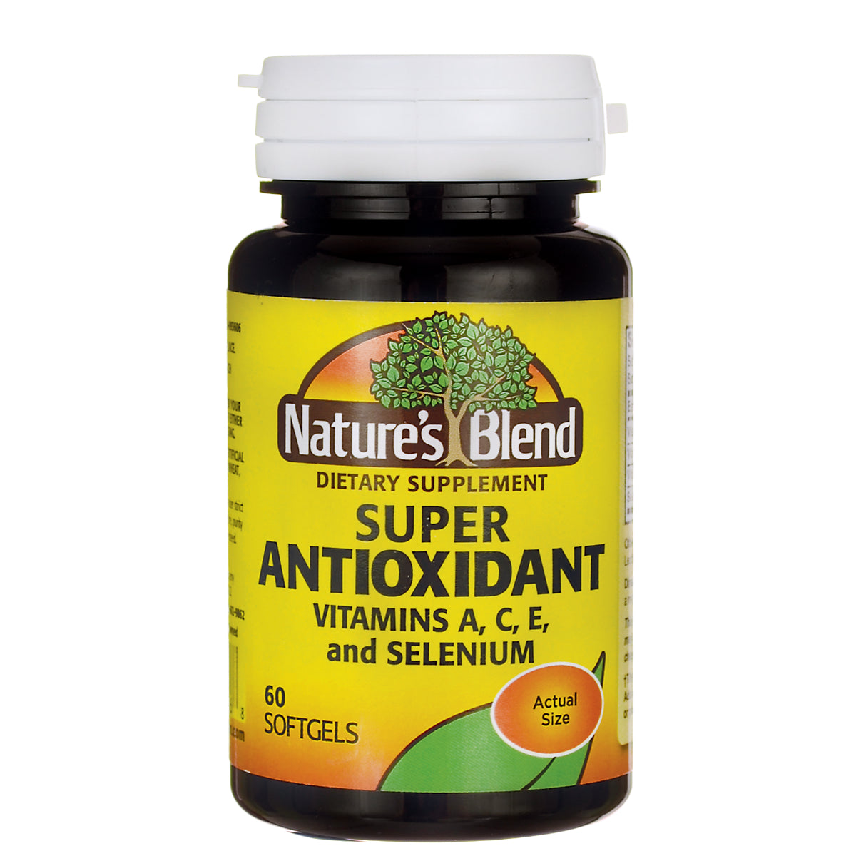 NAB011 | Nature's Blend Super Antioxidant dietary supplement bottle, 60 softgels, vitamins A C E and selenium