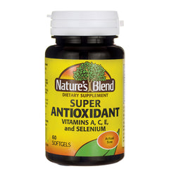 NAB011 | Nature's Blend Super Antioxidant dietary supplement bottle, 60 softgels, vitamins A C E and selenium
