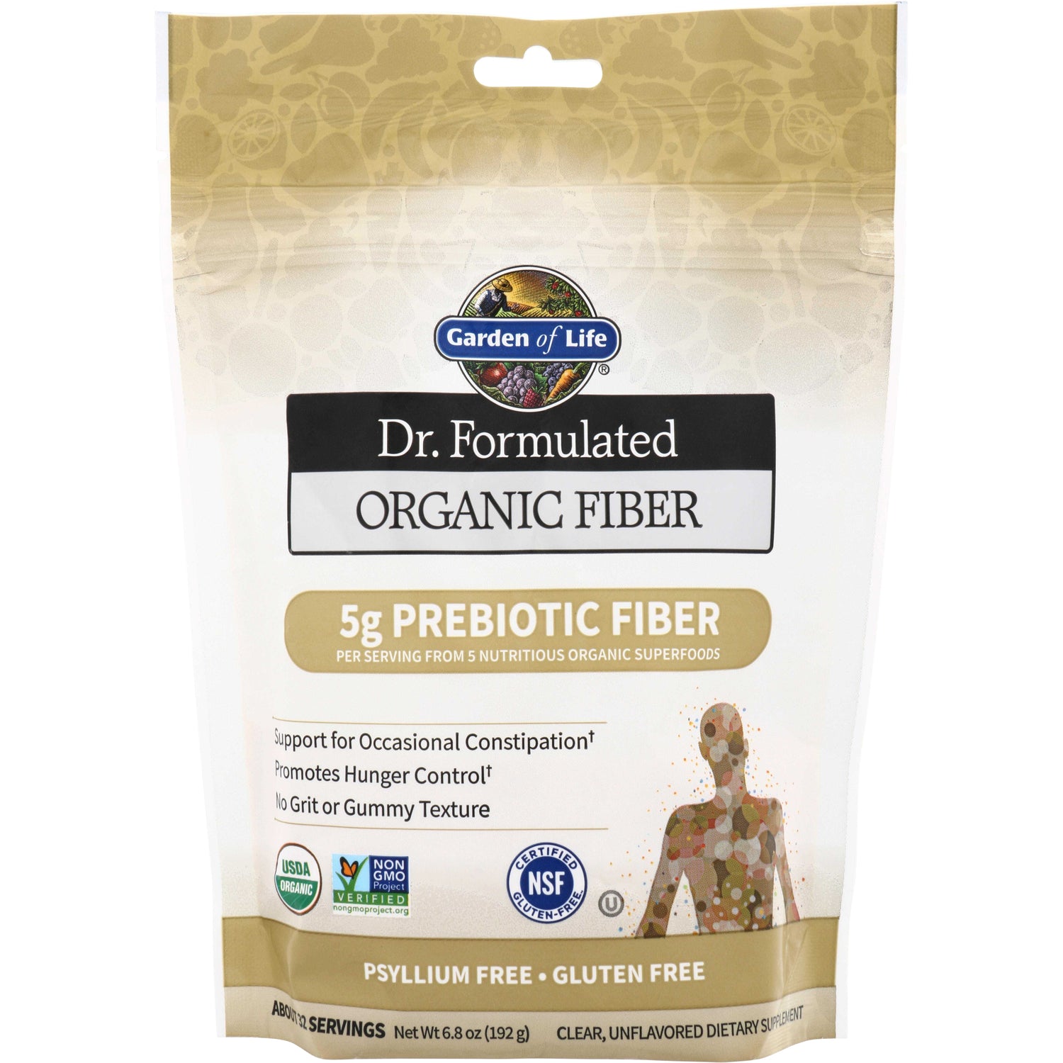 GLF211 | Garden of Life Dr. Formulated Organic Fiber, 5g prebiotic fiber, psyllium free, gluten free