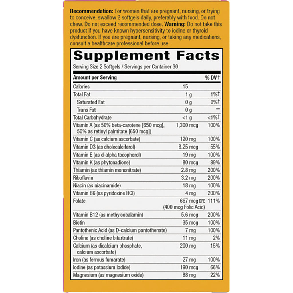 NW1043 | back label showing Supplement Facts with nutrient amounts per serving, serving size 2 softgels - Thumbnail