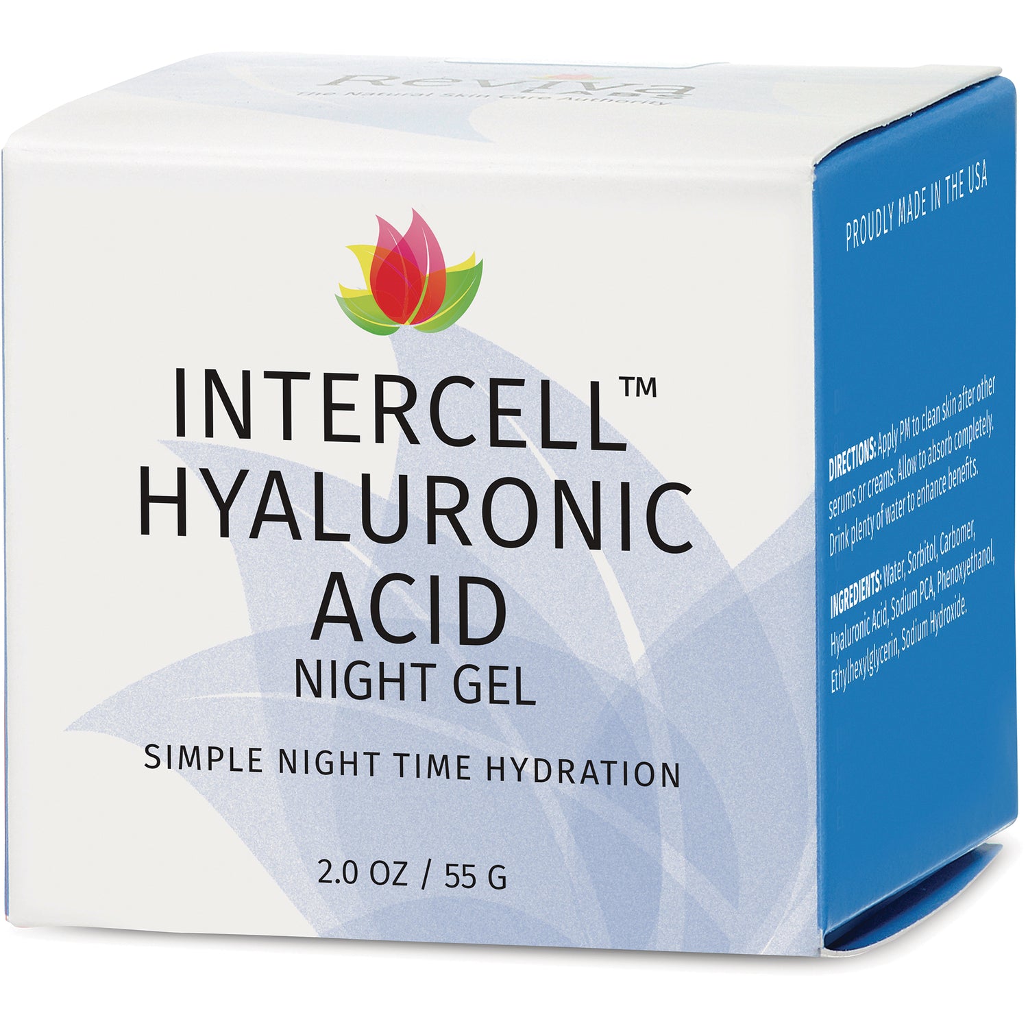 RV065 | INTERCELL Hyaluronic Acid Night Gel box front showing branding and 2.0 oz / 55 g