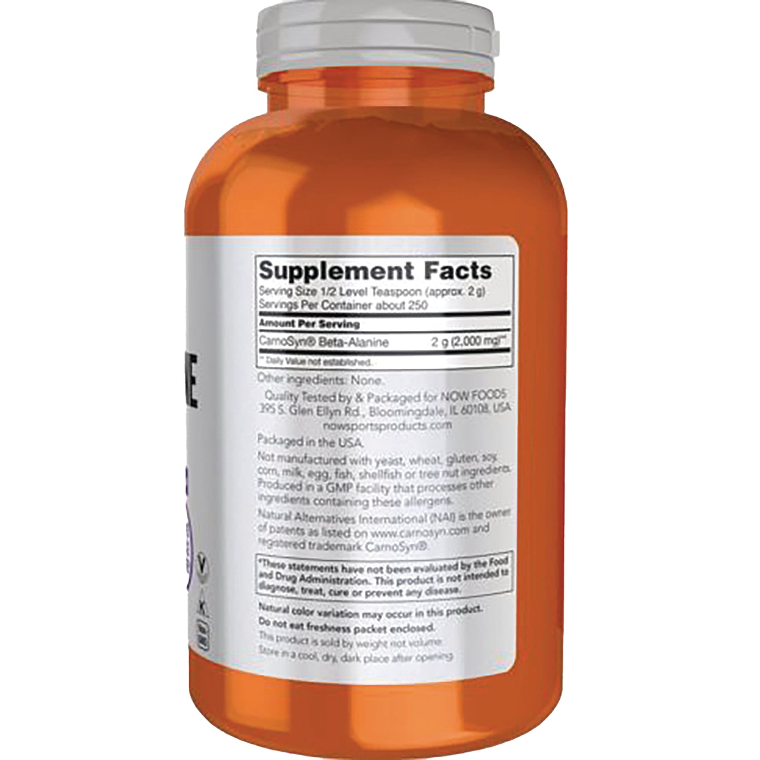 NWF217 | back label with Supplement Facts panel and ingredient text on orange supplement bottle