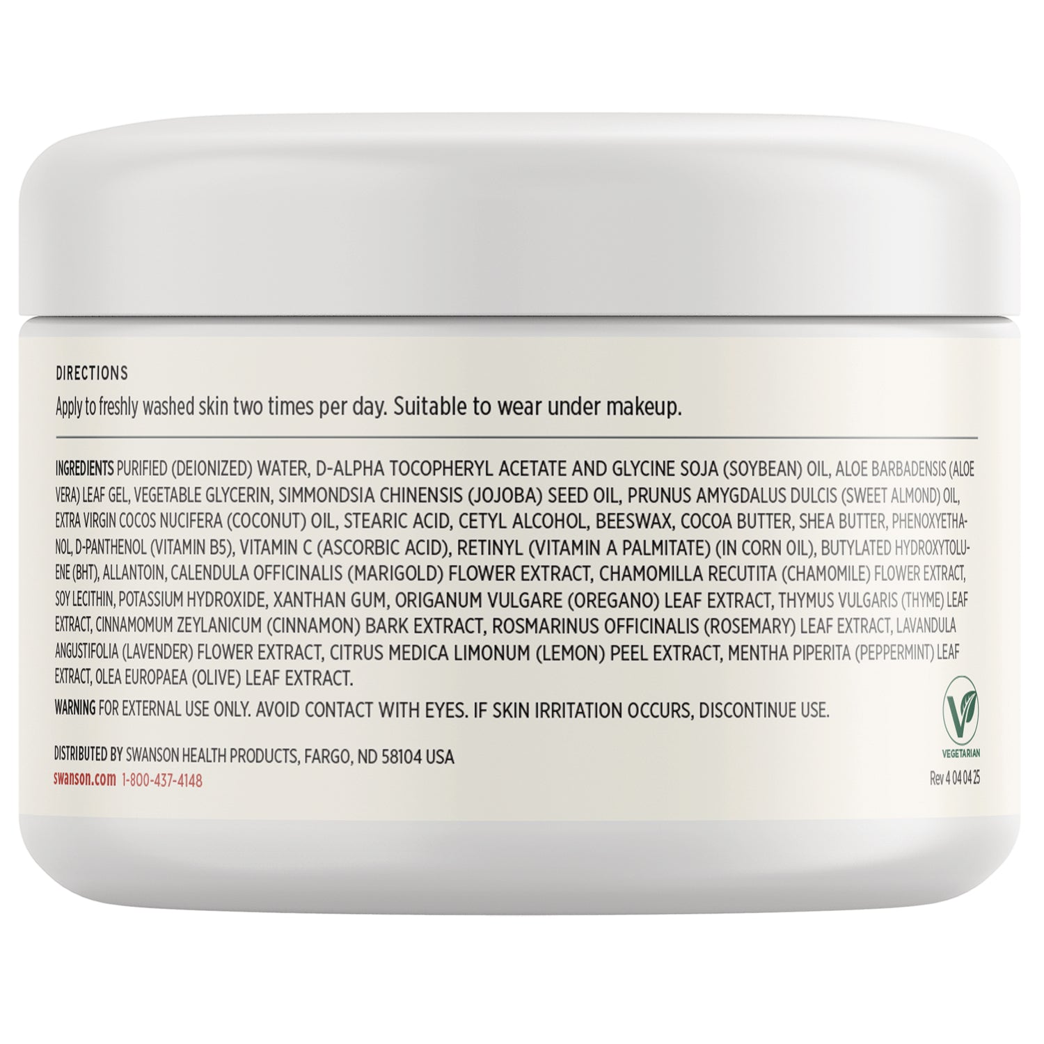 SW1449 | Back label with ingredients, directions, and warning for external use only