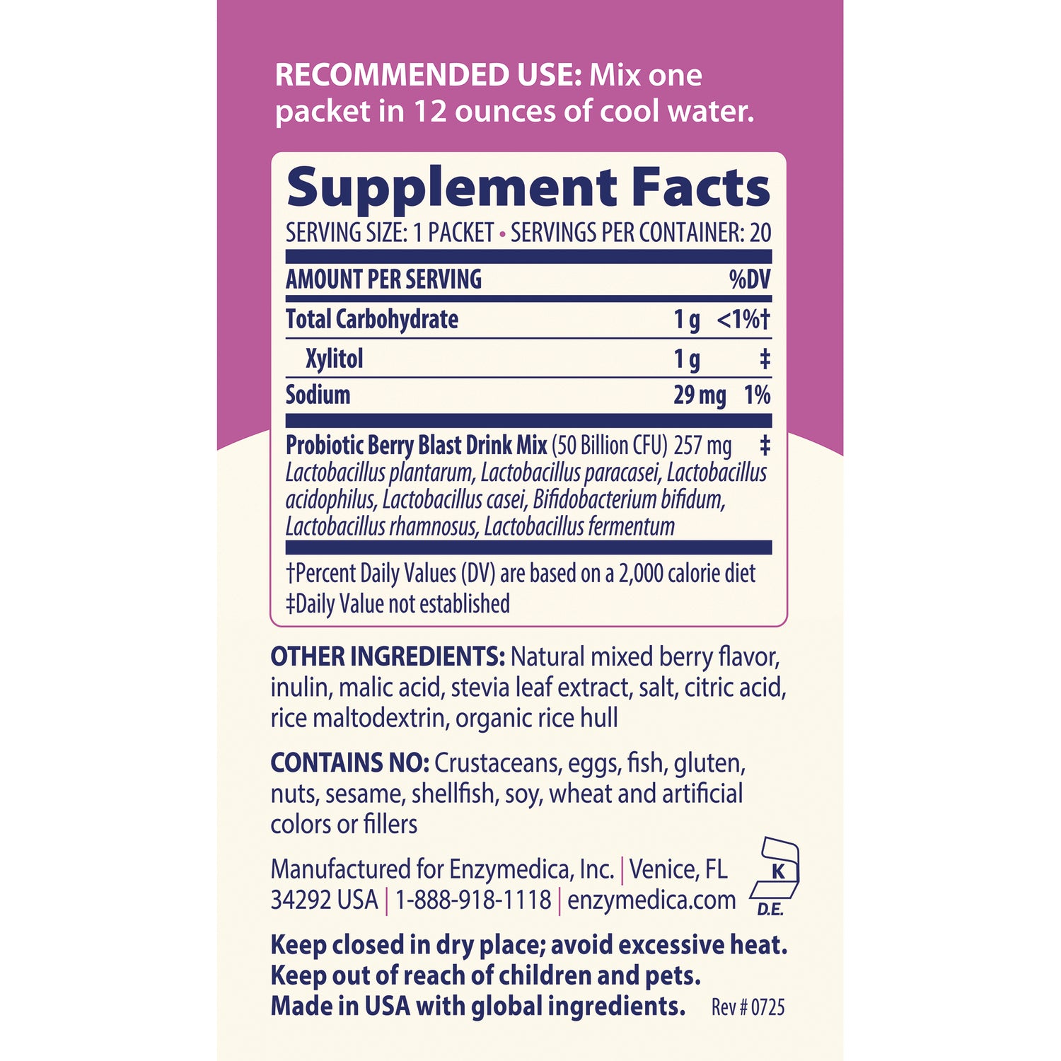 EMD106 | Supplement facts panel, other ingredients, and storage information
