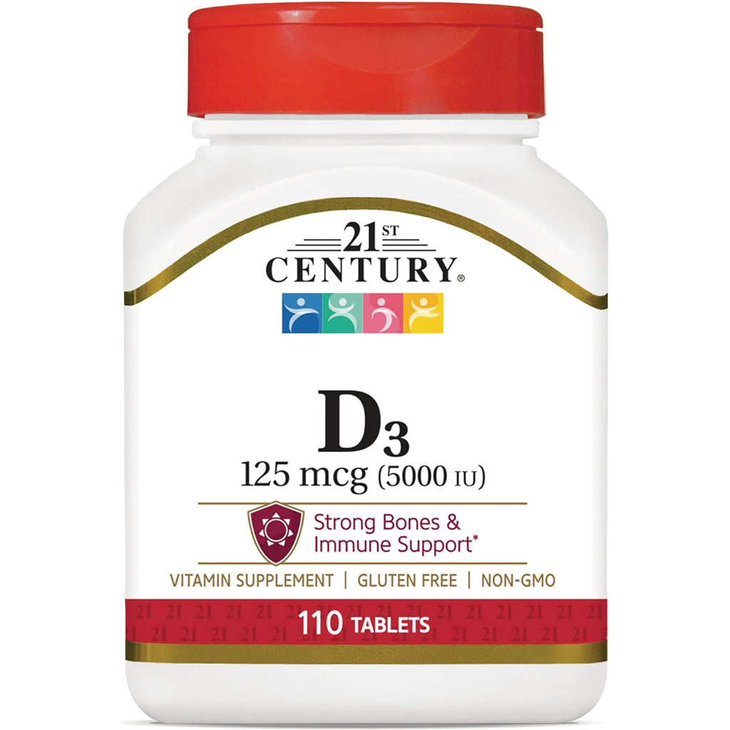 CNT203 | 21st Century D3 125 mcg (5000 IU) vitamin supplement bottle, 110 tablets, Strong Bones & Immune Support - Thumbnail