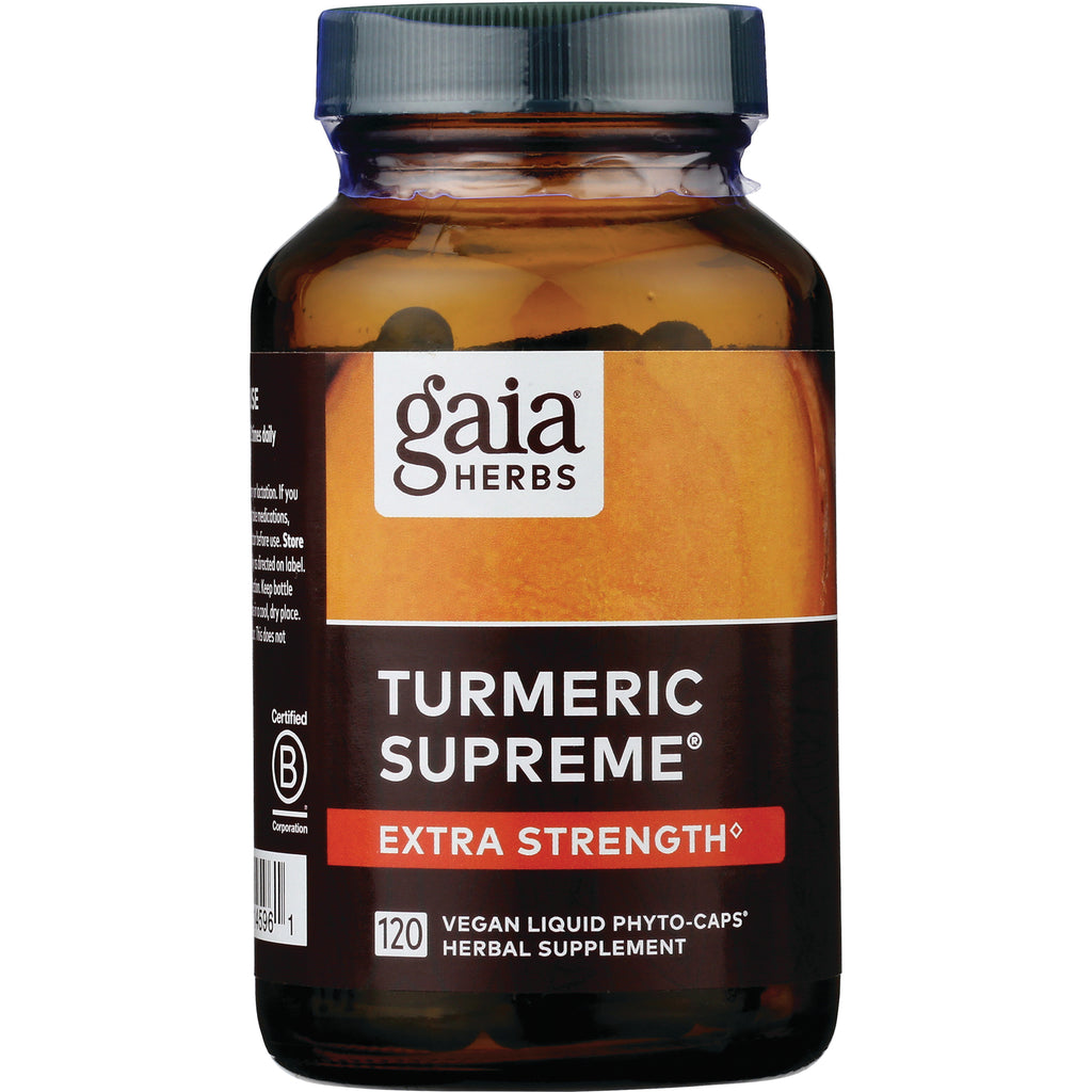 GH087 | Gaia Herbs Turmeric Supreme Extra Strength bottle, 120 vegan liquid phyto-caps herbal supplement - Thumbnail
