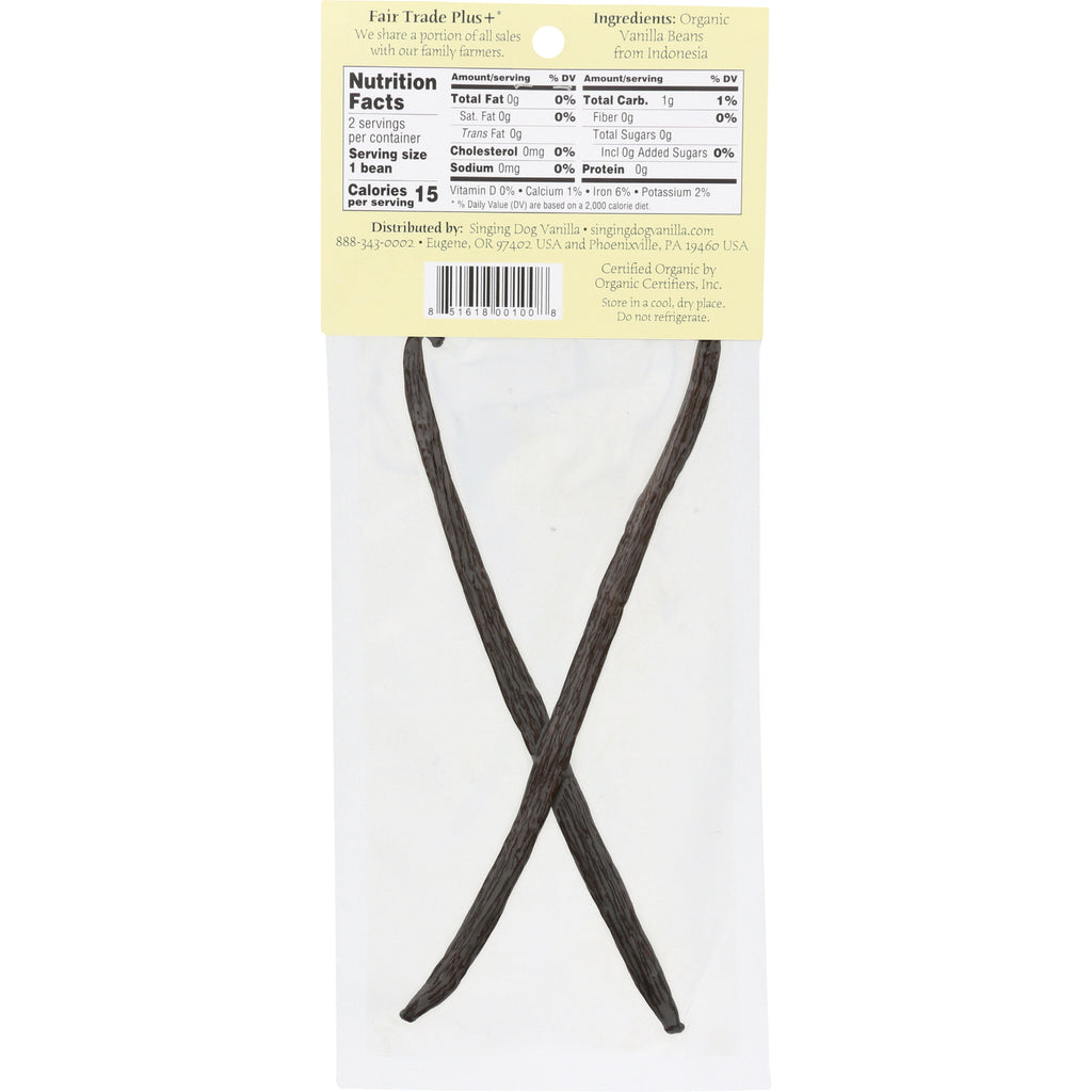 SDV003 | back packaging with nutrition facts label, barcode, and two vanilla beans in clear pouch - Thumbnail