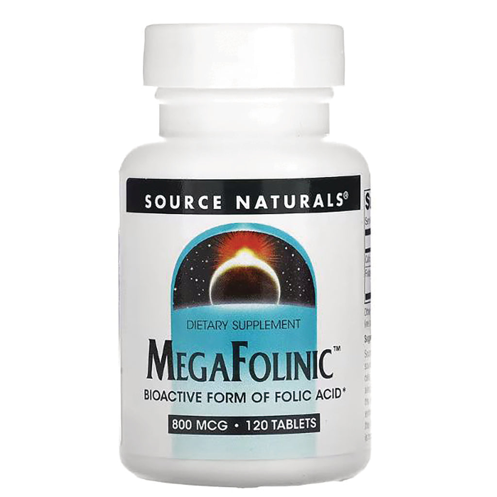 SN373 | Source Naturals MegaFolinic dietary supplement, bioactive form of folic acid, 800 mcg, 120 tablets - Thumbnail