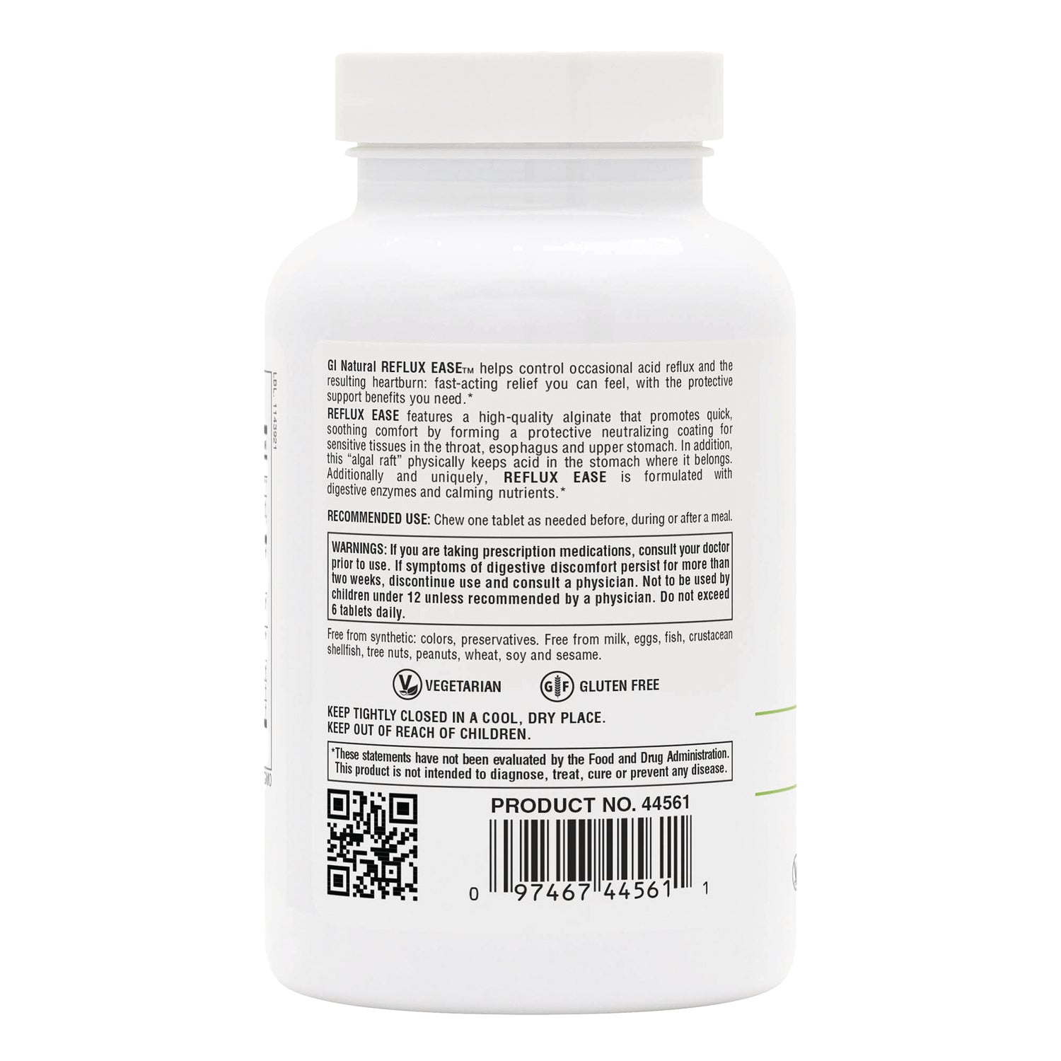NTP348 | Back of white supplement bottle showing warnings, barcode, vegetarian and gluten free icons