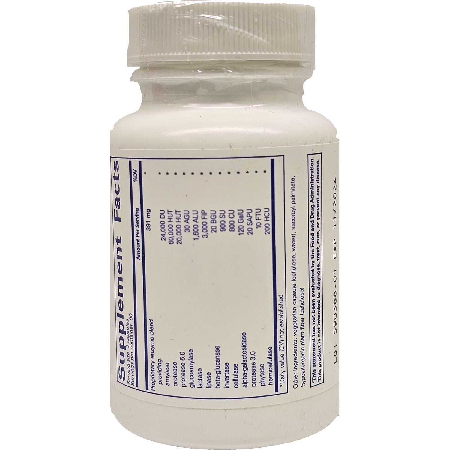 PRN007 | back label showing Supplement Facts panel and ingredient list on white bottle